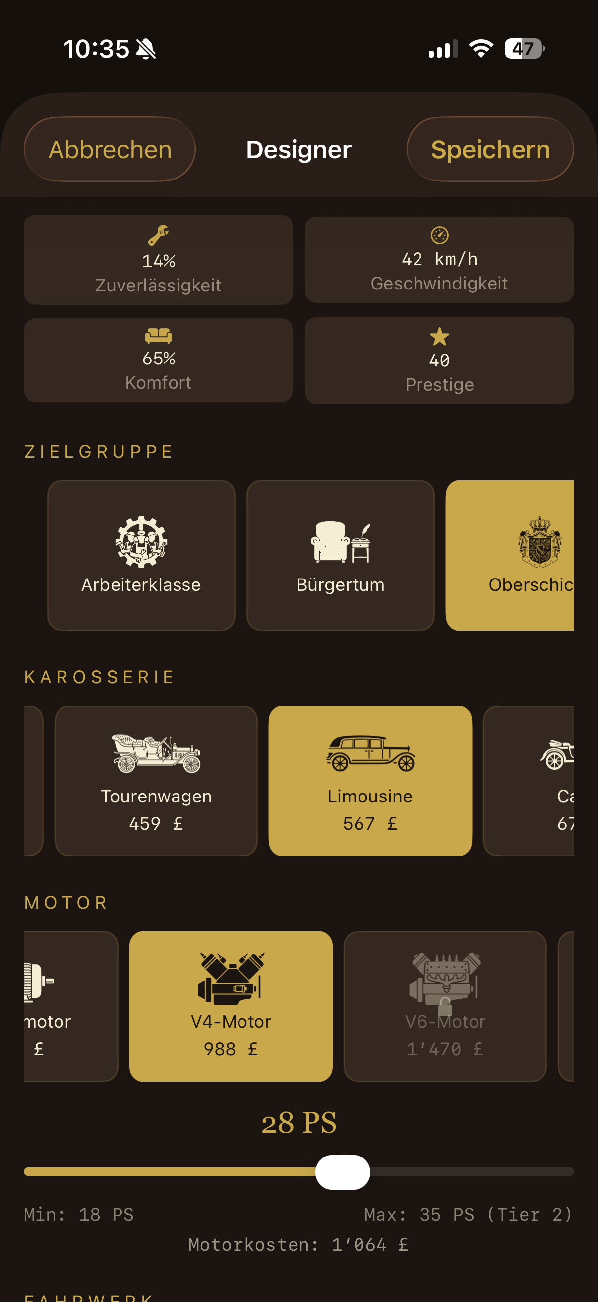 Fahrzeugdesigner mit Zielgruppe, Karosserie, Motor und Leistungswerten