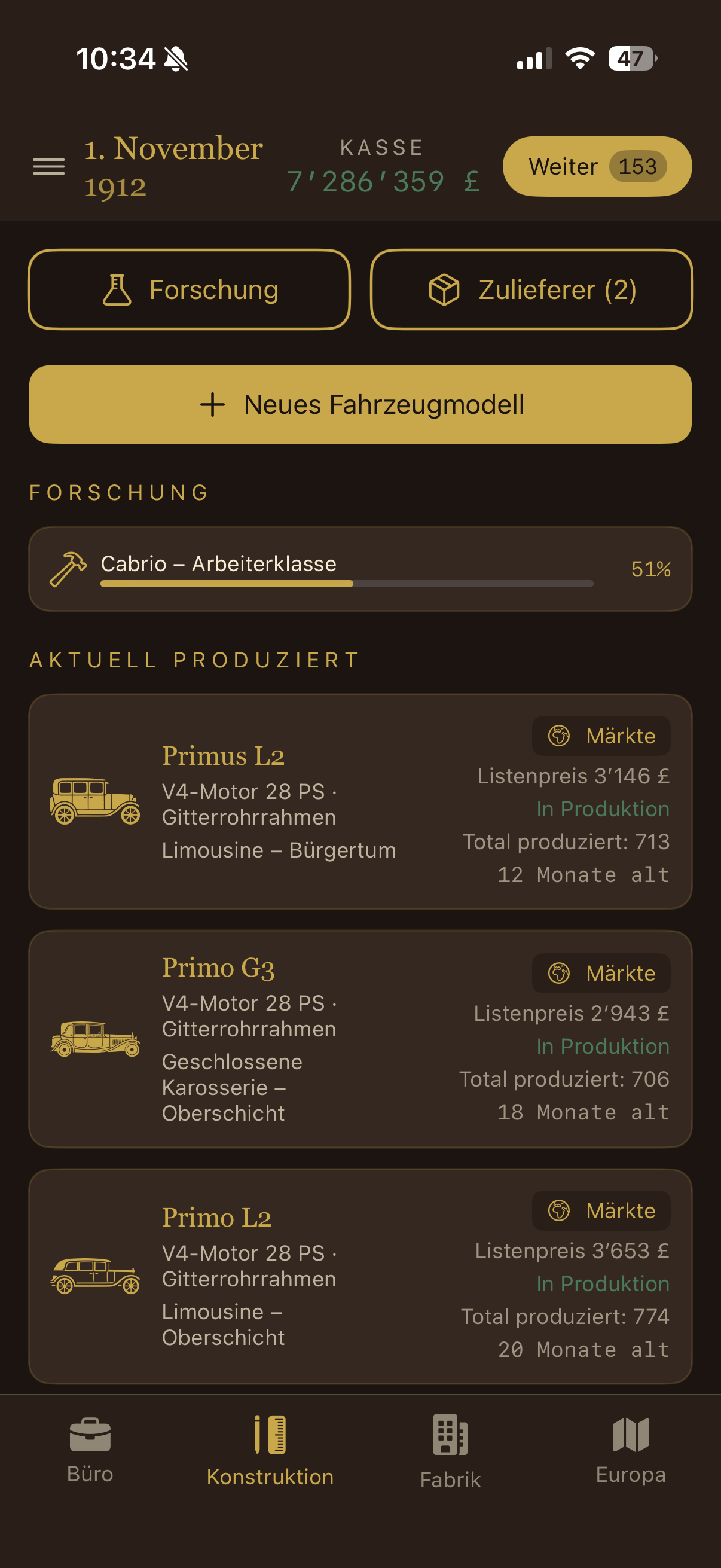 Konstruktionsbereich mit Forschung und produzierten Fahrzeugmodellen